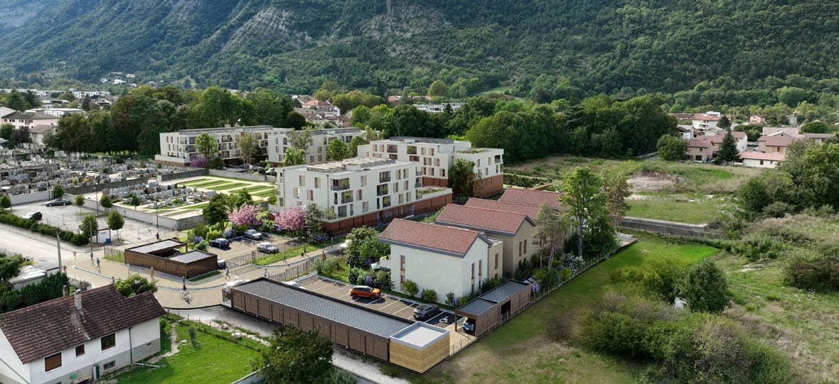 Vif — Le programme se compose de quatre bâtiments, proposant un total de 84 appartements allant du deux au...