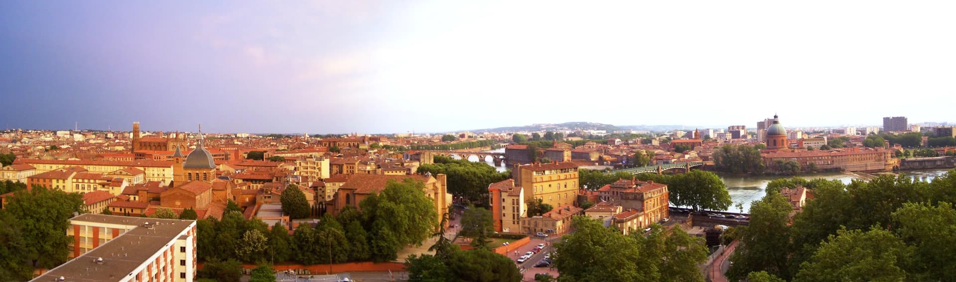 Panorama de Toulouse avec la Garonne, le Pont-Neuf et les toits en brique rose