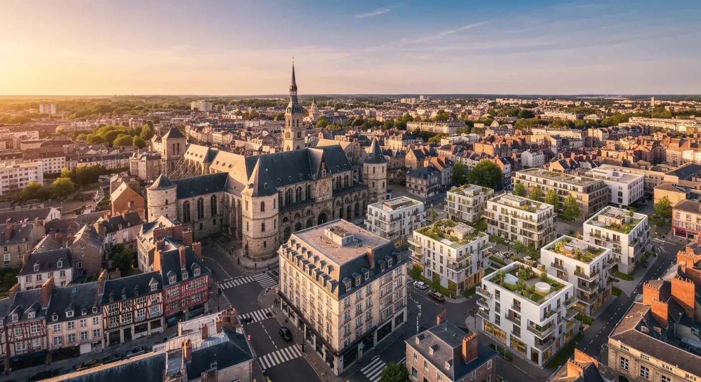 Vue de Rennes avec le centre historique et des programmes immobiliers neufs